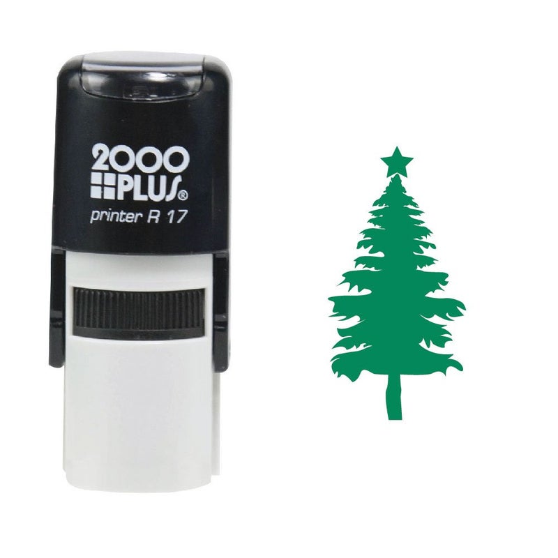 Custom Product Solutions Christmas Tree 2000 Plus Self Inking Christmas Tree Decoration Rubber Stamp - Green Ink - Image 1